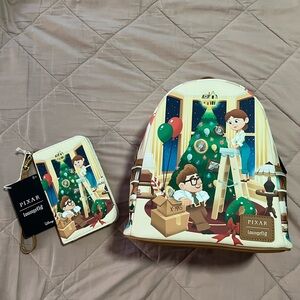 NWT Loungefly Disney Pixar Up Carl & Ellie Christmas Tree Backpack & Tech Wallet